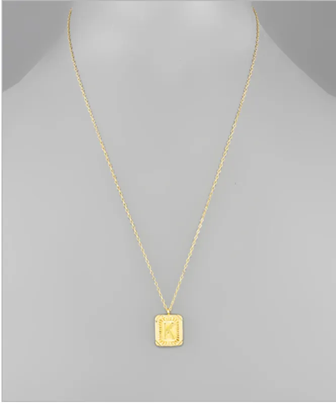 Initial Rectangle Necklace - Gold Dipped