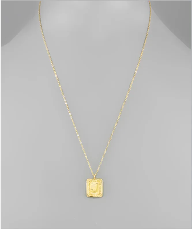 Initial Rectangle Necklace - Gold Dipped