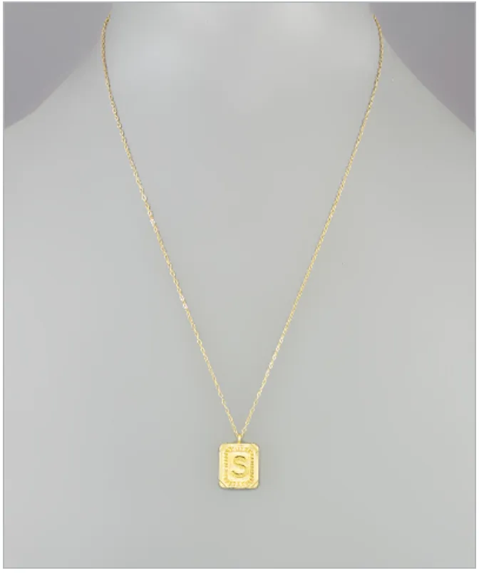 Initial Rectangle Necklace - Gold Dipped