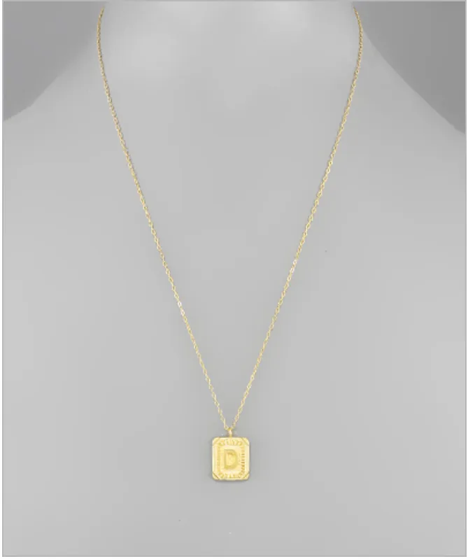 Initial Rectangle Necklace - Gold Dipped