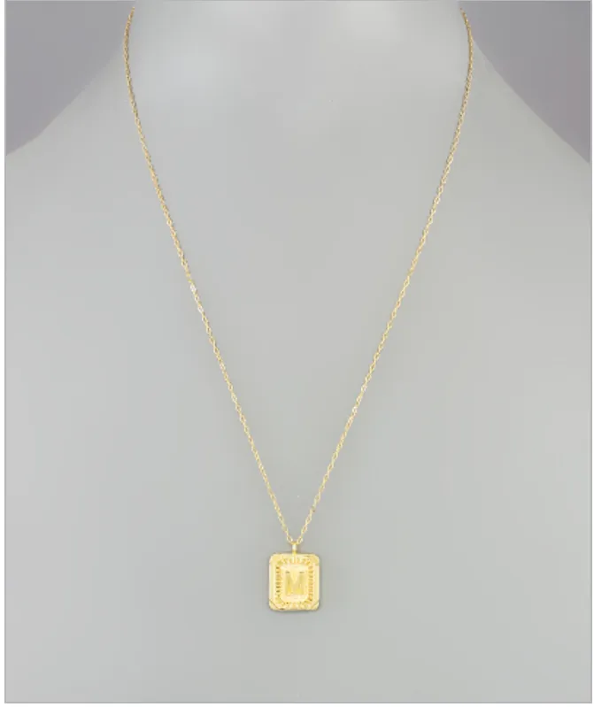 Initial Rectangle Necklace - Gold Dipped