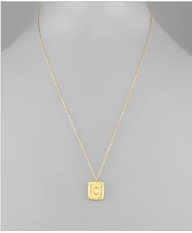 Initial Rectangle Necklace - Gold Dipped