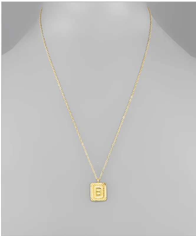 Initial Rectangle Necklace - Gold Dipped