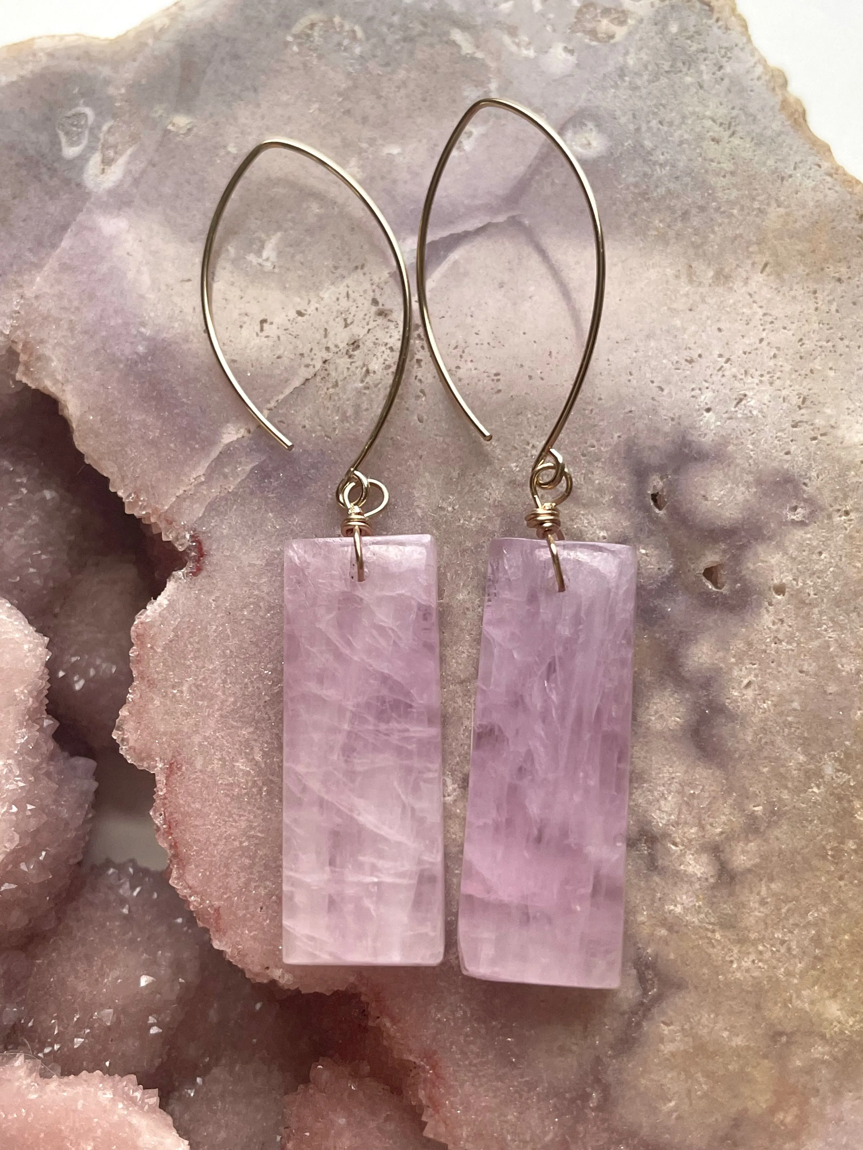 Kunzite Statement Earrings Gold Filled