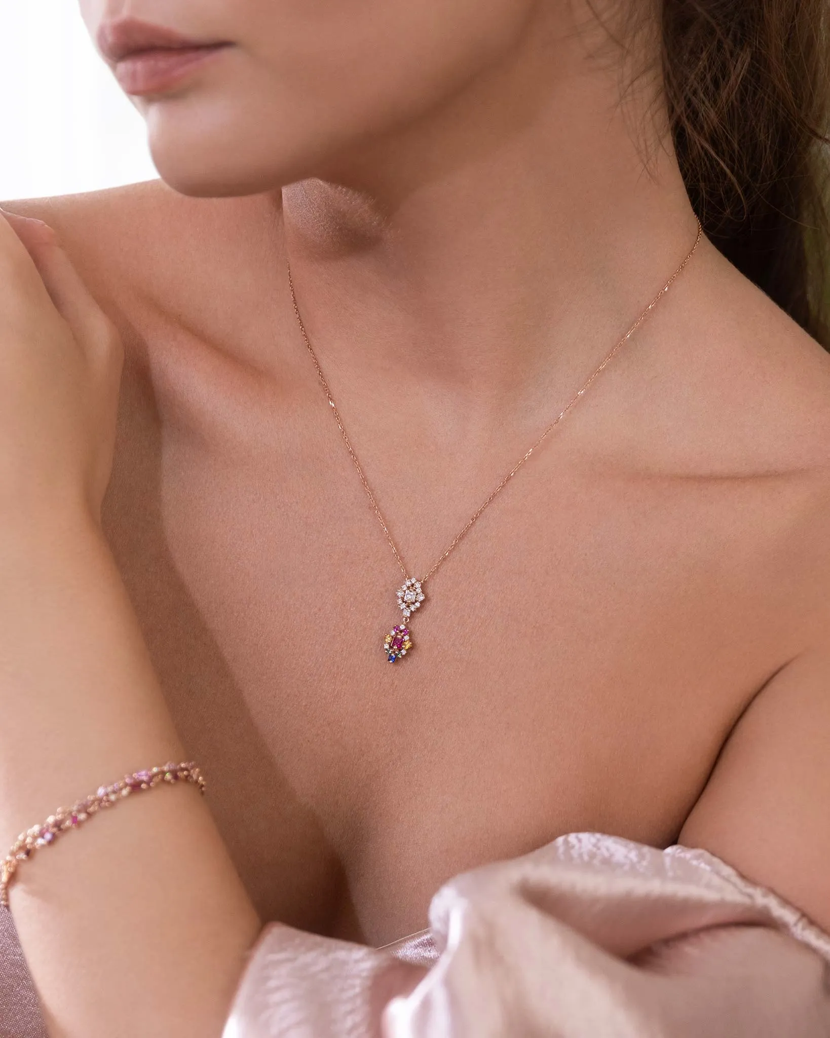 La Fantaisie Double Star Diamond & Rainbow Sapphire Pendant