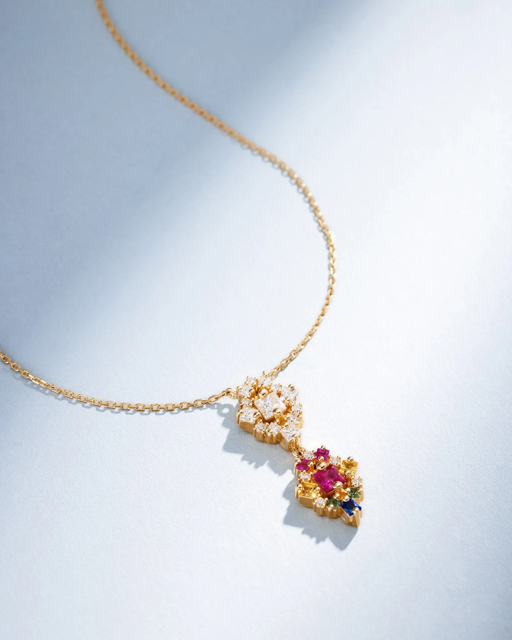 La Fantaisie Double Star Diamond & Rainbow Sapphire Pendant