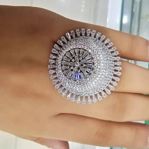 Luxury 3 Tone Engagement Bridal Cubic Zircon Flower Rings