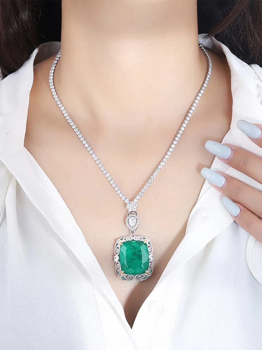 Luxury Faux Emerald Zircon Pendant Necklace MSN110803