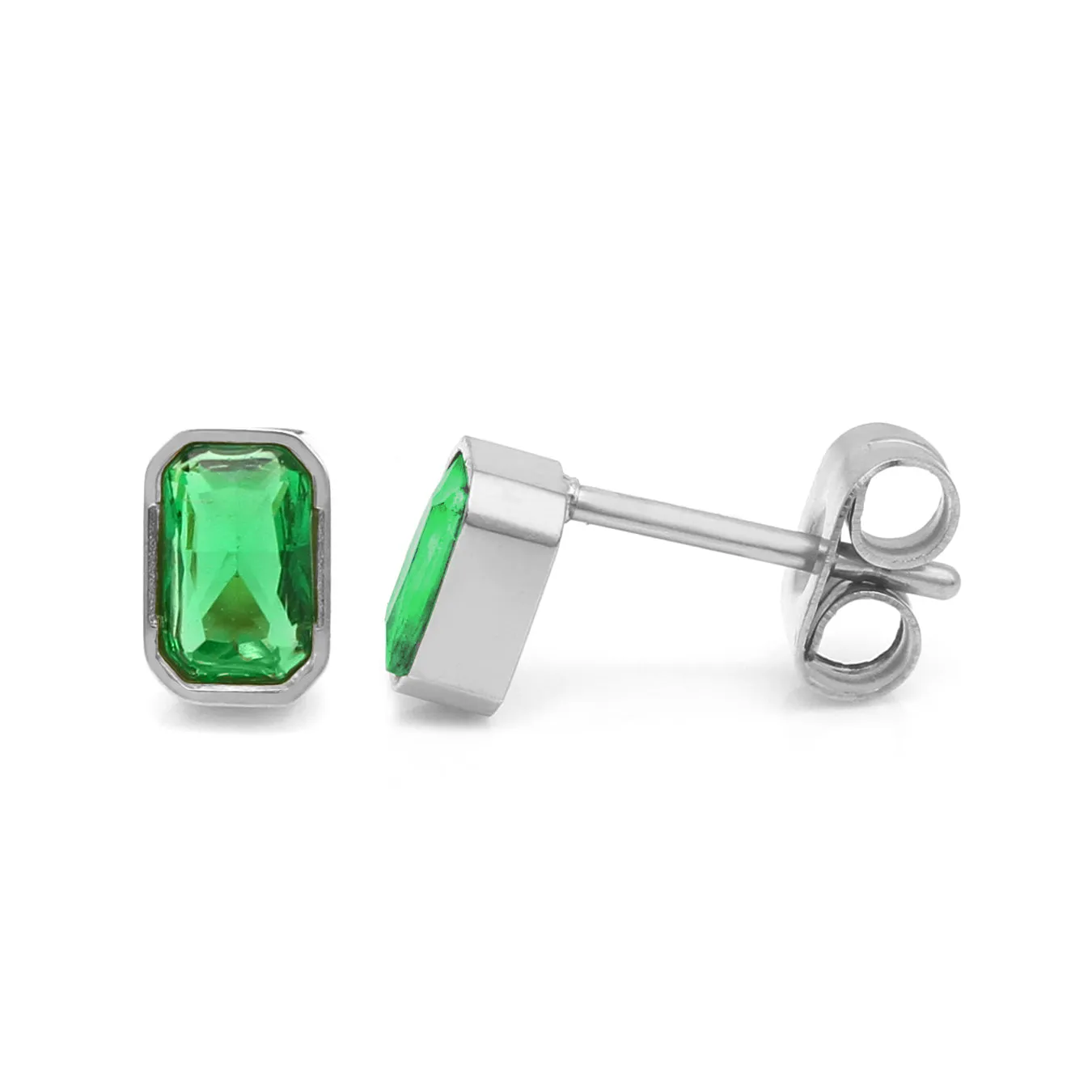 May Emerald Birthstone Earrings - Silver