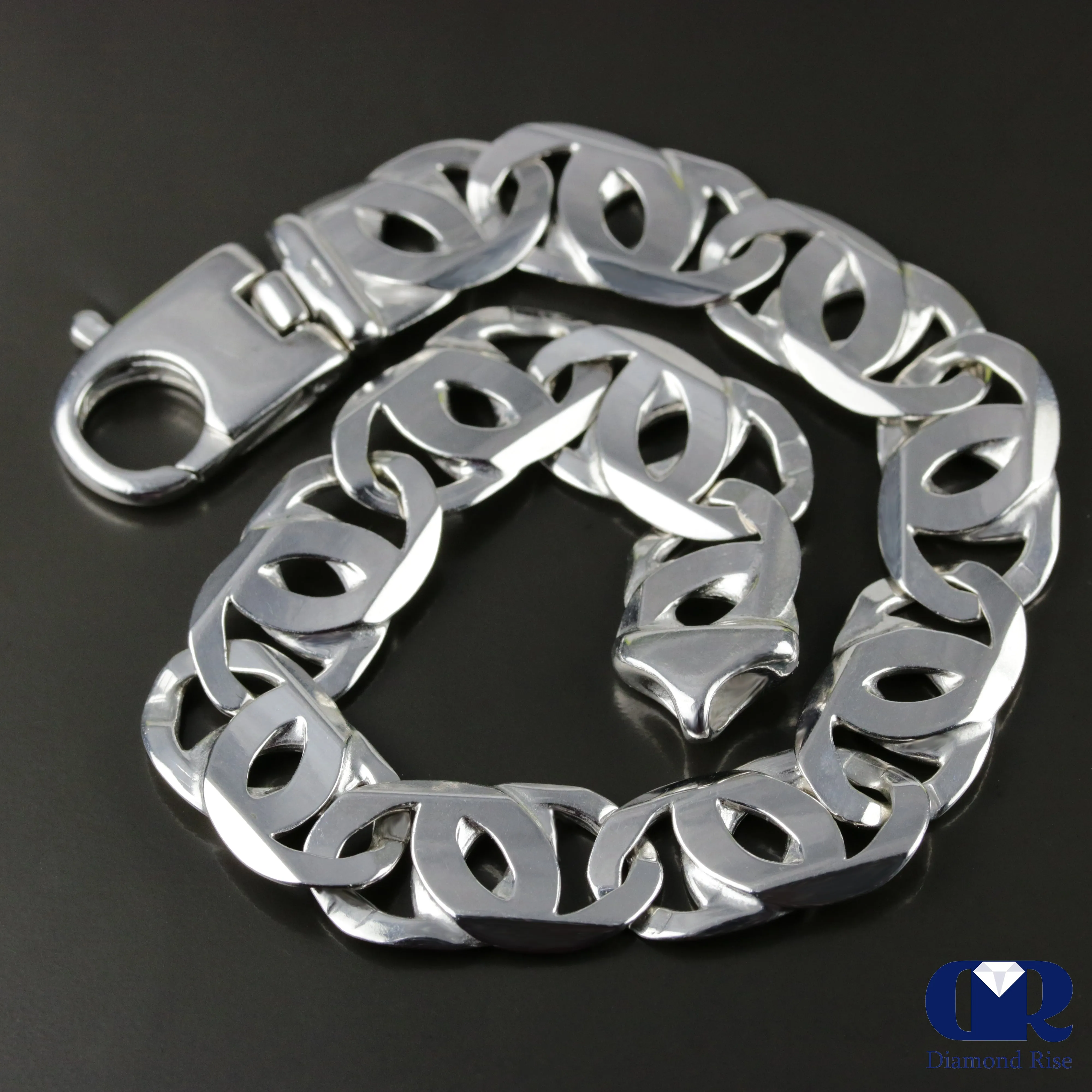 Men's 10K White Gold 11 mm Mariner Link Chain Bracelet