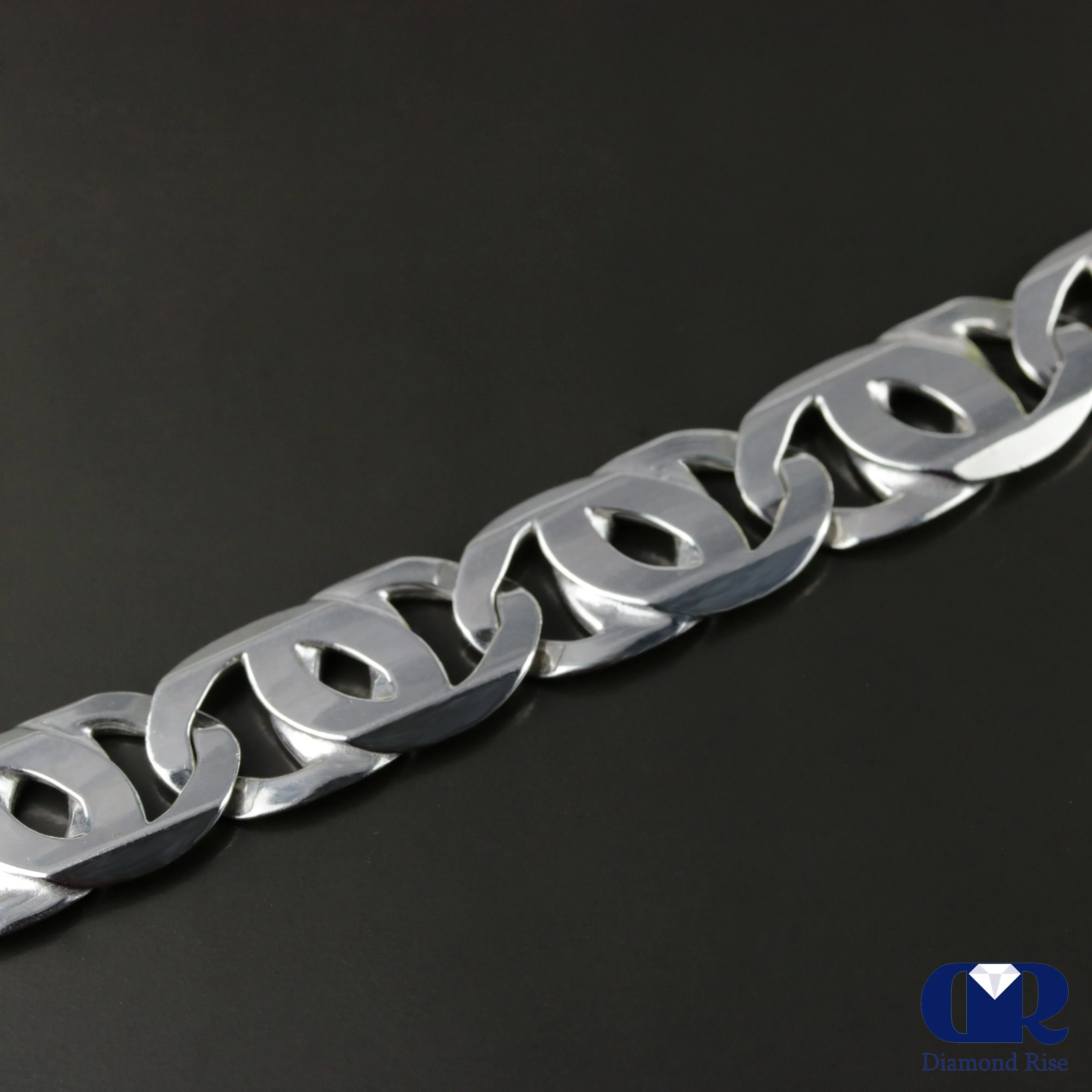 Men's 10K White Gold 11 mm Mariner Link Chain Bracelet