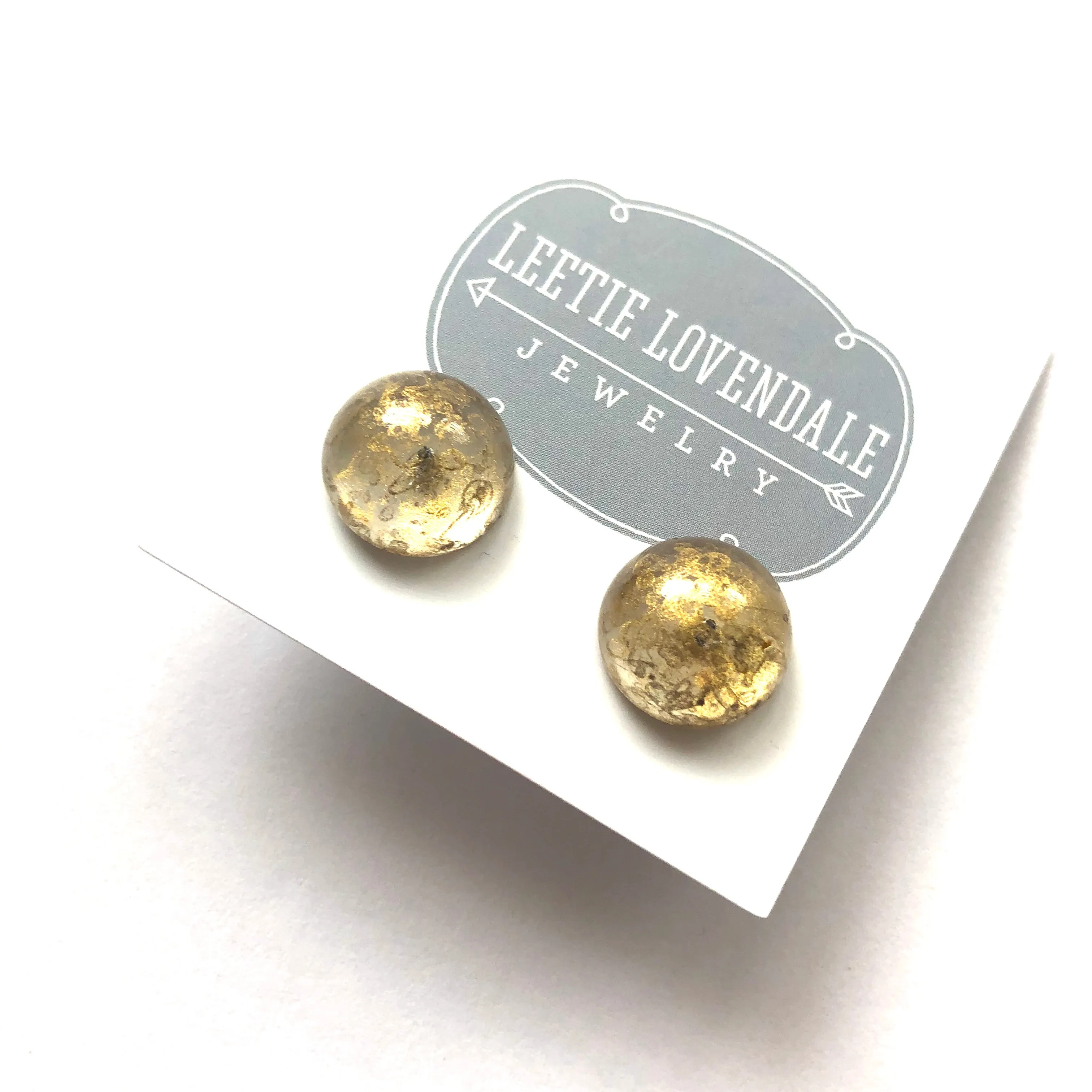 Metallic Gold Mercury Lucite Retro Button Stud Earrings