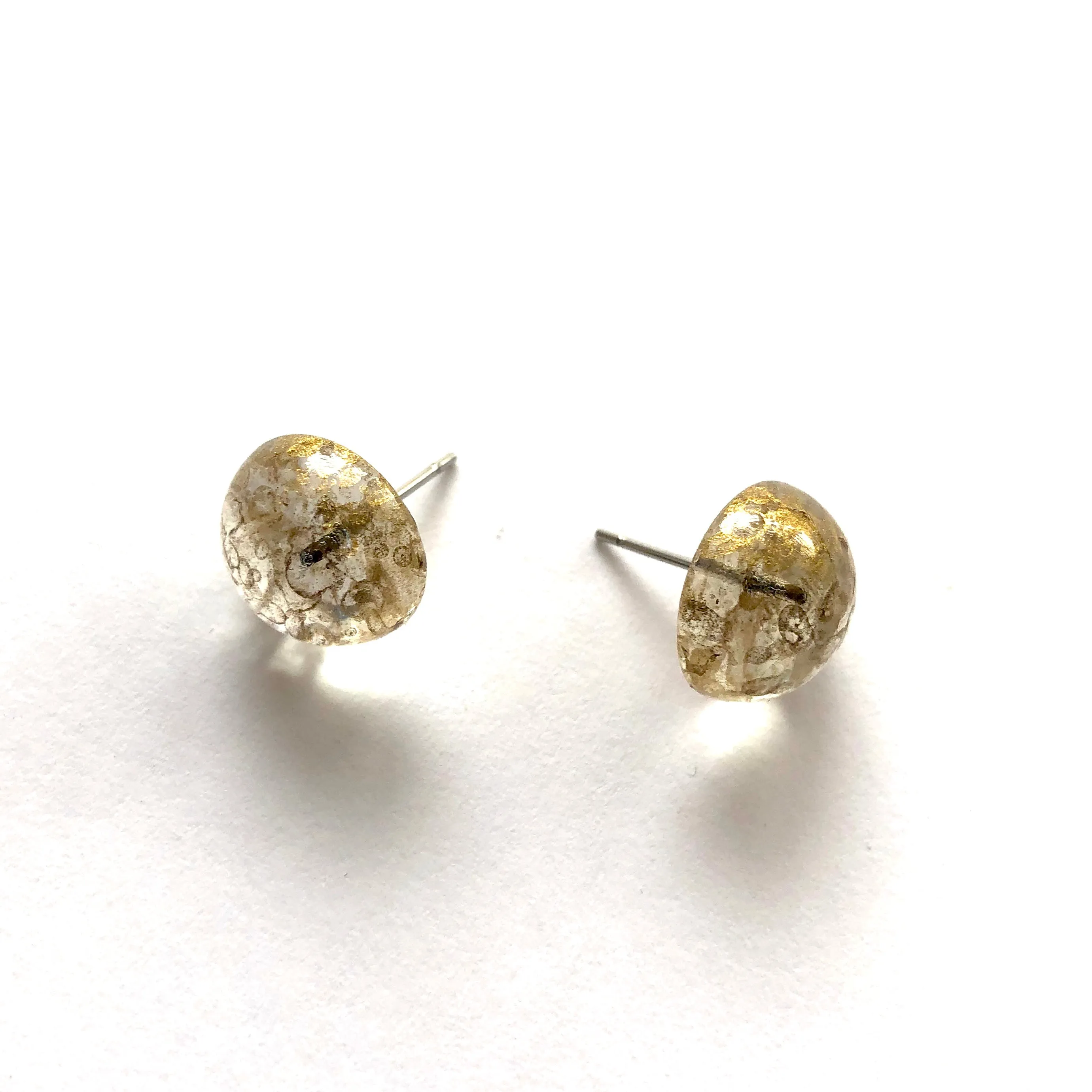 Metallic Gold Mercury Lucite Retro Button Stud Earrings