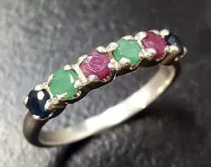 Multistone Ruby Ring - Genuine Emerald Ring - Natural Sapphire Ring