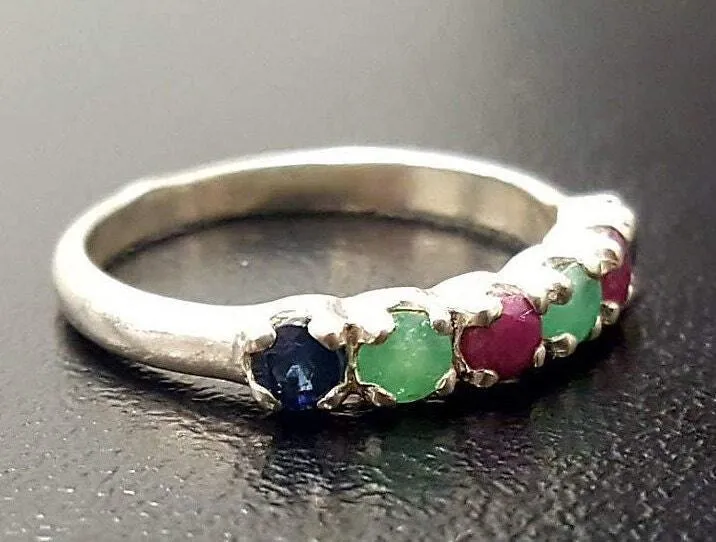 Multistone Ruby Ring - Genuine Emerald Ring - Natural Sapphire Ring