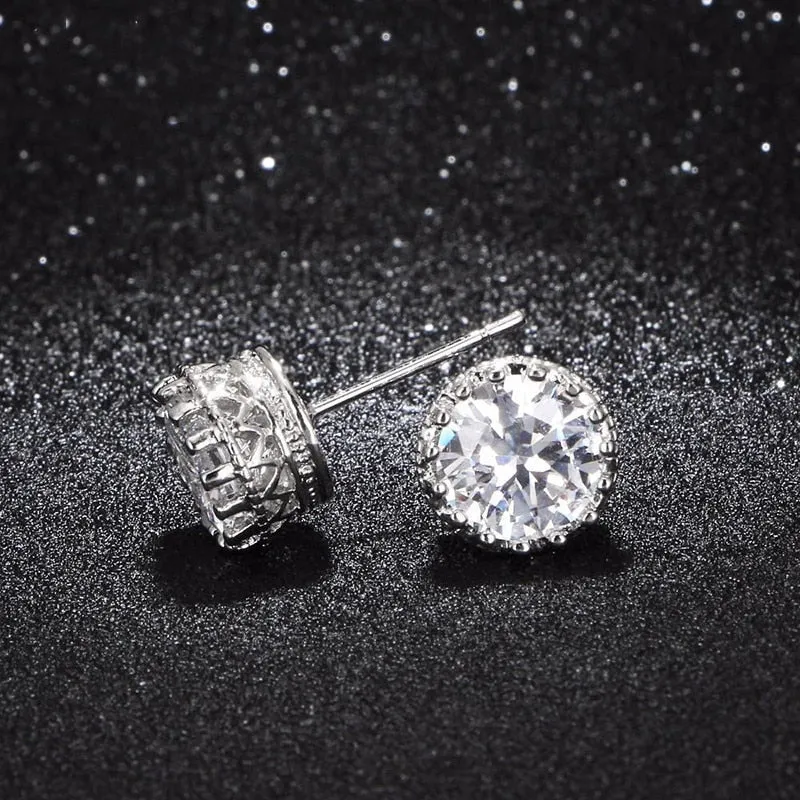 Natashahs Stud Earrings For Women Solid S925 Silver Cubic Zirconia Brincos Bridal Wedding Engagement Fine Jewelry E001