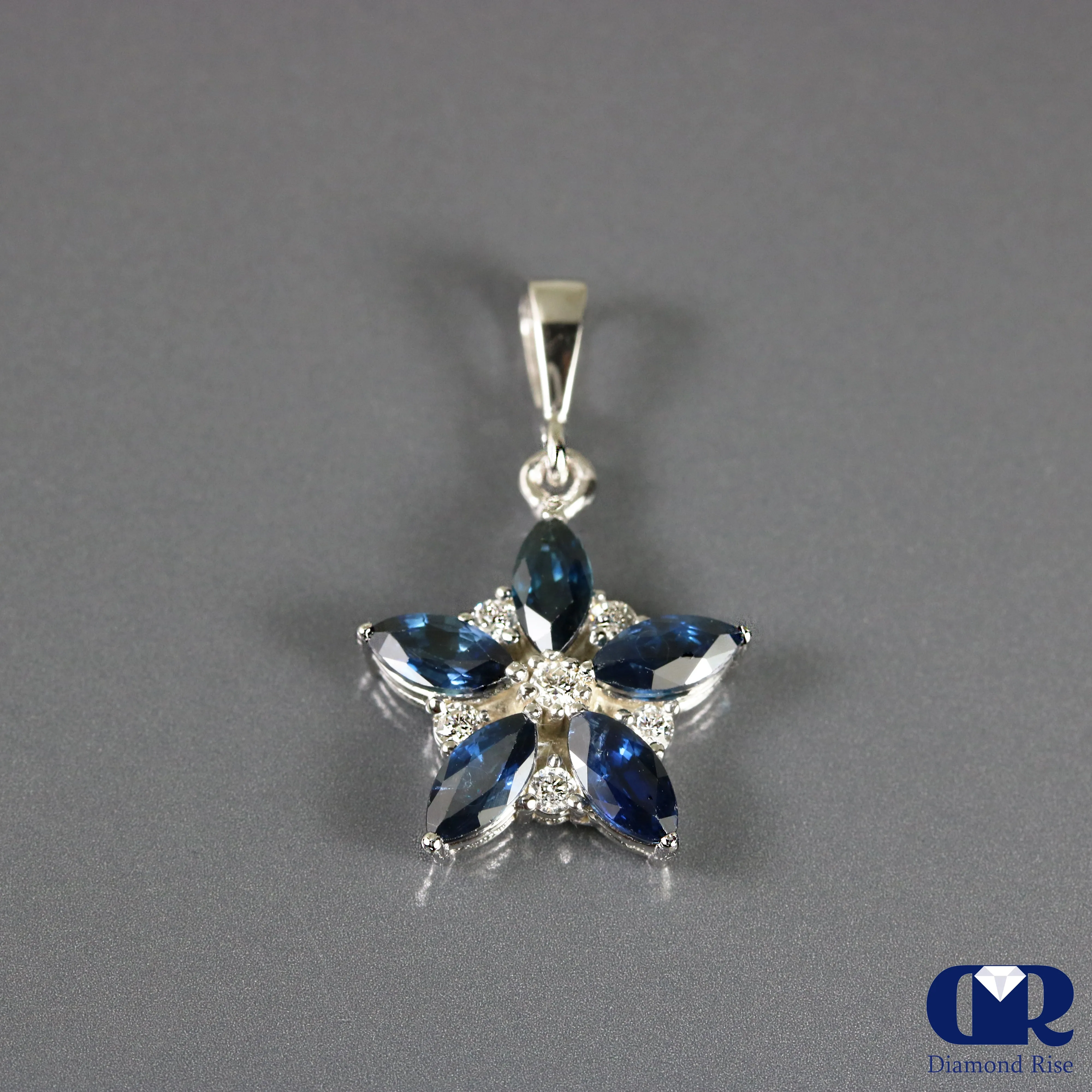 Natural 1.89 Ct Diamond & Sapphire Pendant In 14K Gold With 16" Chain