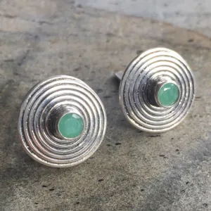 Natural Emerald Earrings - Green Swirl Earrings - Vintage Round Earrings