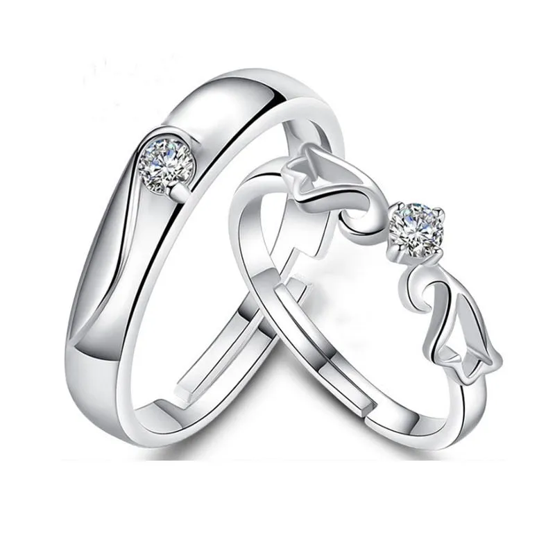 New Silver Plated Couple Ring For Lovers Forever Endless Love Heart Zircon Ring Adjustable Open Ring Wedding Engagement Jewelry