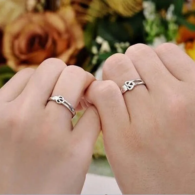 New Silver Plated Couple Ring For Lovers Forever Endless Love Heart Zircon Ring Adjustable Open Ring Wedding Engagement Jewelry