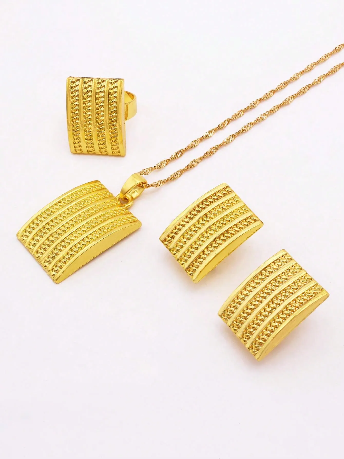 Nigeria Gold Plated Jewelry Sets Wedding Gifts Bridal Necklace Earrings Ring Pendant Dubai Luxury Jewellery Set For Women