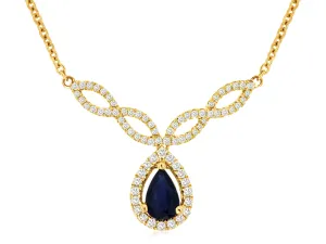 Pear Shaped Blue Sapphire Diamond Halo Marquise Necklace