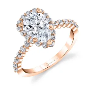 Pear Shaped Classic Halo Engagement Ring - Athena 14k Gold Rose