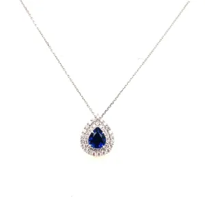 Pear Shaped Sapphire and Double Diamond Halo Pendant