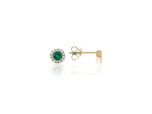 Petite Emerald and Diamond Halo Stud Earrings