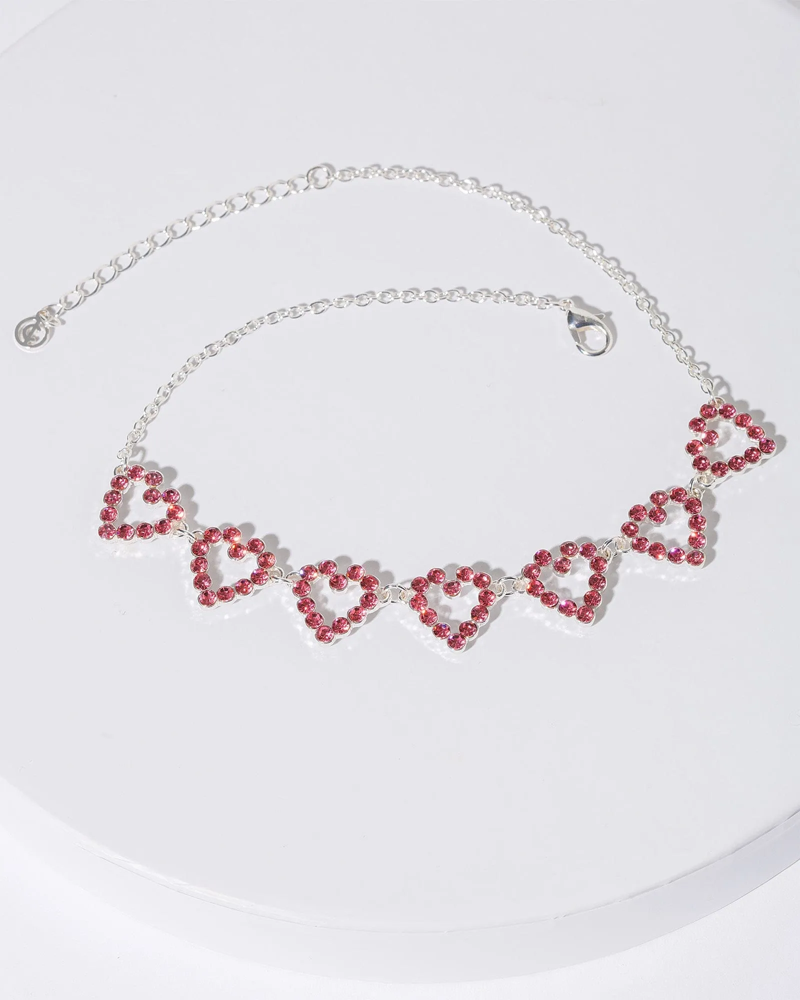 Pink Multi Crystal Love Heart Choker Necklace