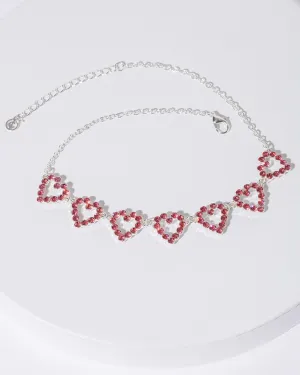 Pink Multi Crystal Love Heart Choker Necklace