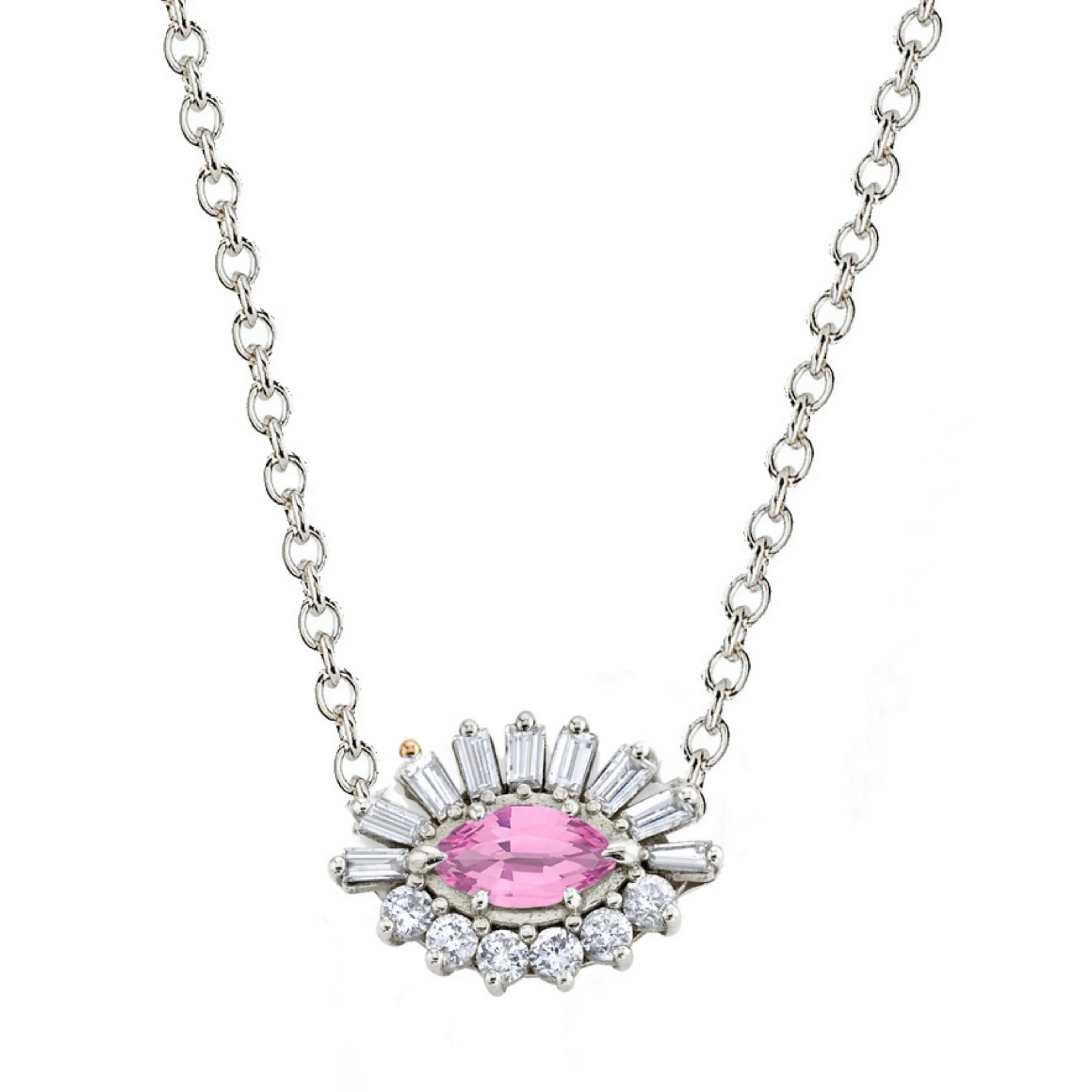 PINK SAPPHIRE & DIAMOND EVIL EYE NECKLACE