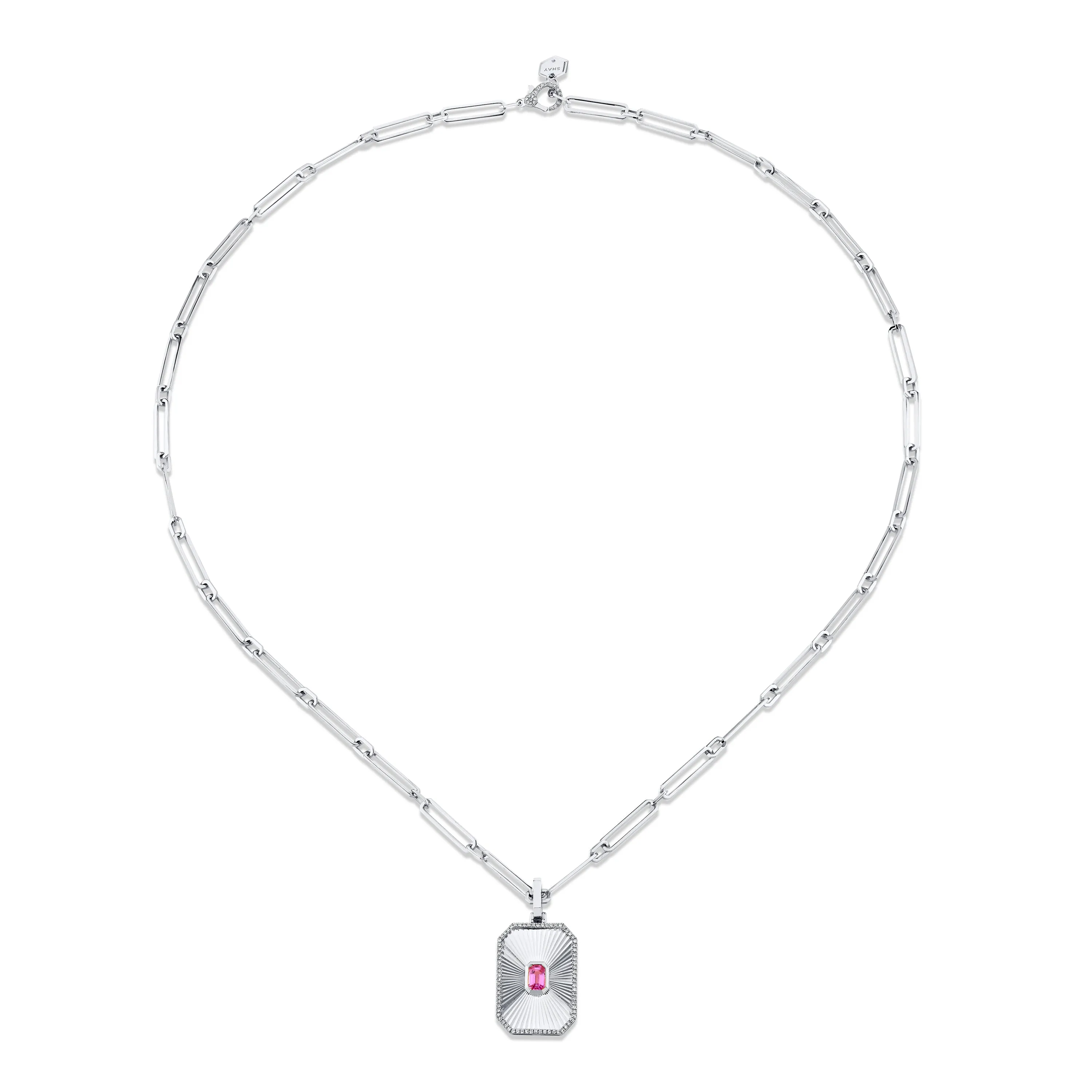 PINK SAPPHIRE RADIANT DECO PENDANT NECKLACE