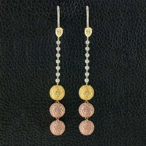 Pink, Yellow & White Dangle Ball Earrings