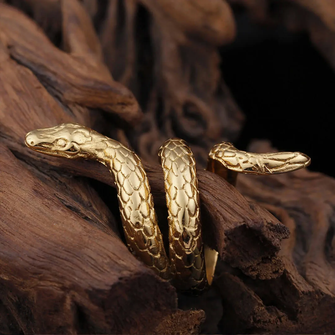 Punk Style Wrap Around Snake Shaped Embossed Ring - Gold