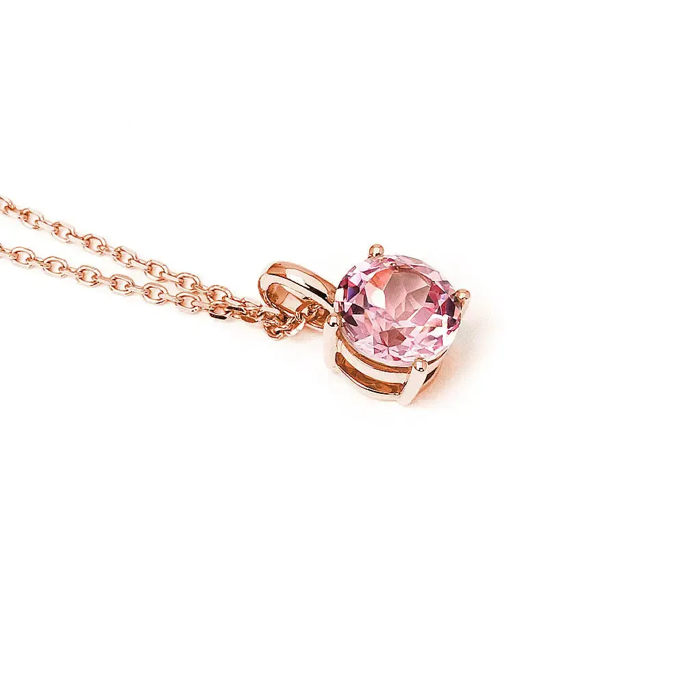 Ready Made | Phoebe Round Pink Lab Grown Sapphire Pendant in 18K Rose Gold