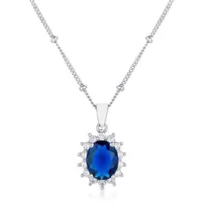 Rhodium Plated Sapphire Blue Petite Royal Oval Pendant