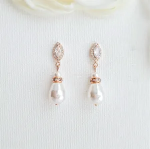 Rose Gold Pearl Teardrop Earrings for Brides- Ella