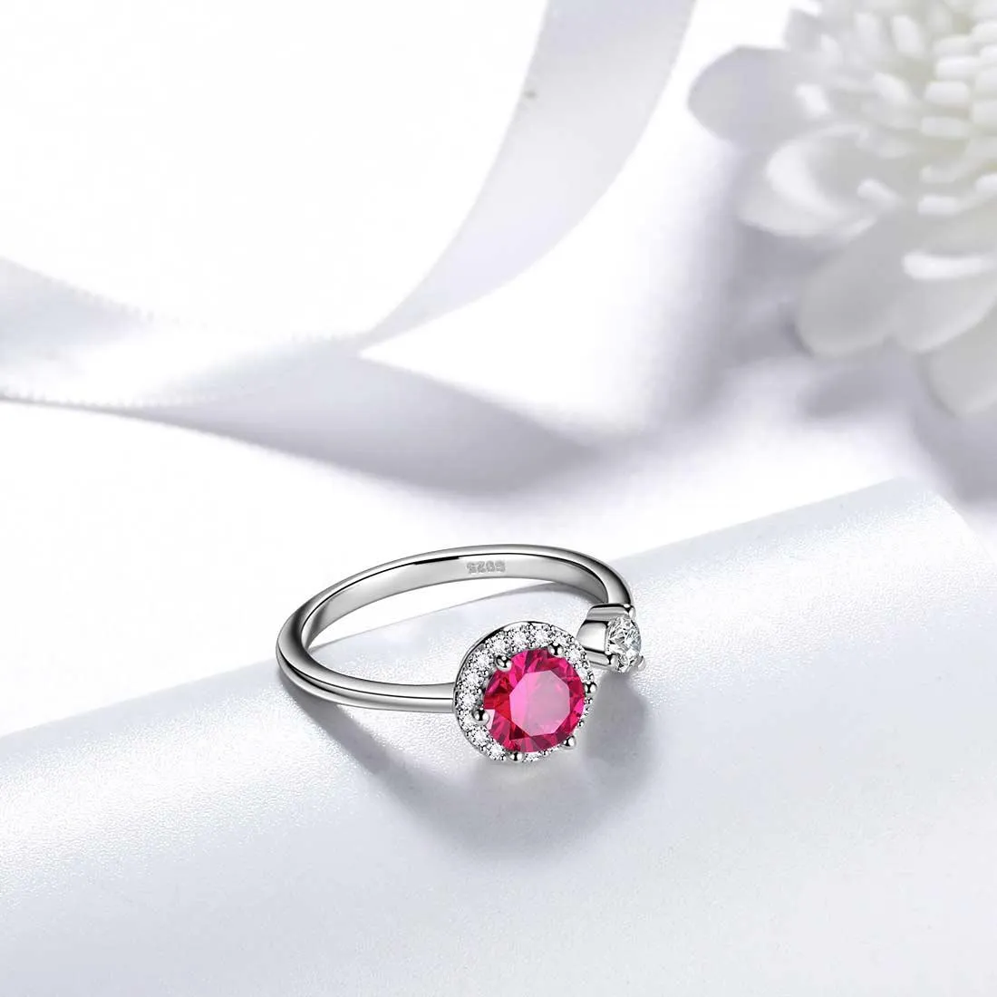 Round Birthstone July Ruby Ring Women Girls Jewelry Birthday Gift