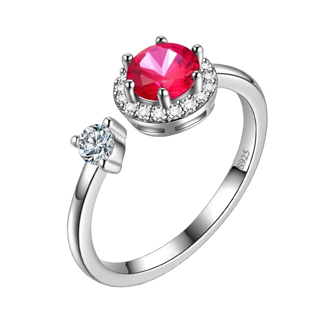 Round Birthstone July Ruby Ring Women Girls Jewelry Birthday Gift