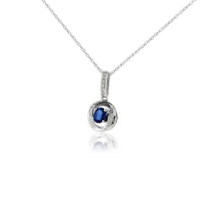 Round Blue Sapphire & Diamond Pendant w/Chain