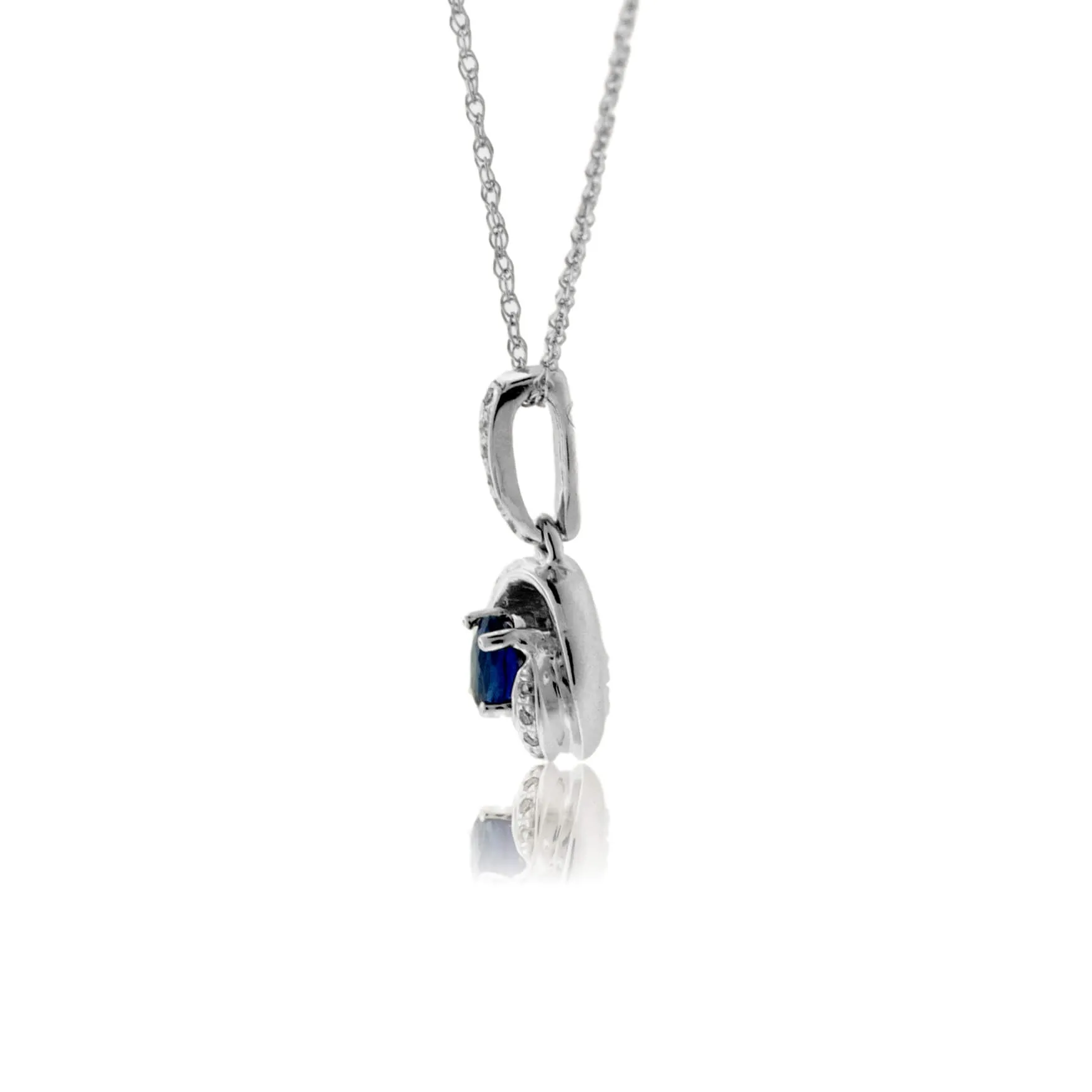 Round Blue Sapphire & Diamond Pendant w/Chain