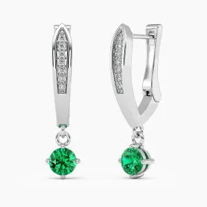 Round Emerald Drop Hoop Earrings in Silver - Irosk Australia ®