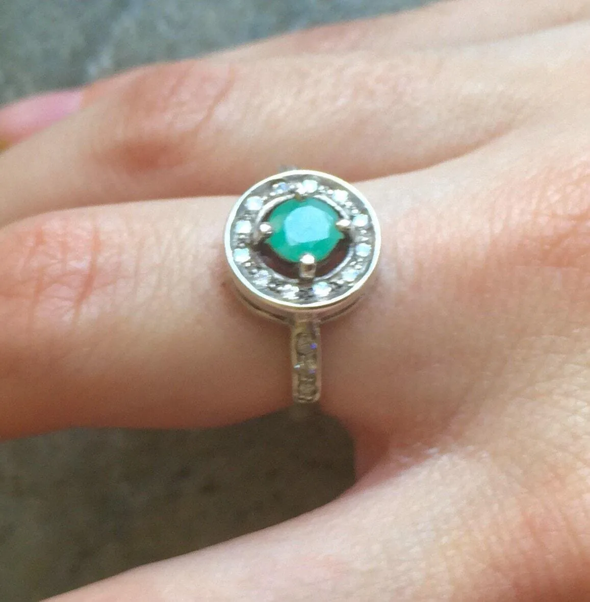 Round Emerald Ring - Green Halo Ring - Emerald Cluster Ring