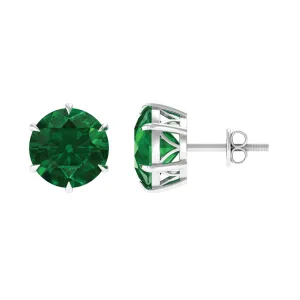 Round Lab Grown Emerald Solitaire Stud Earrings