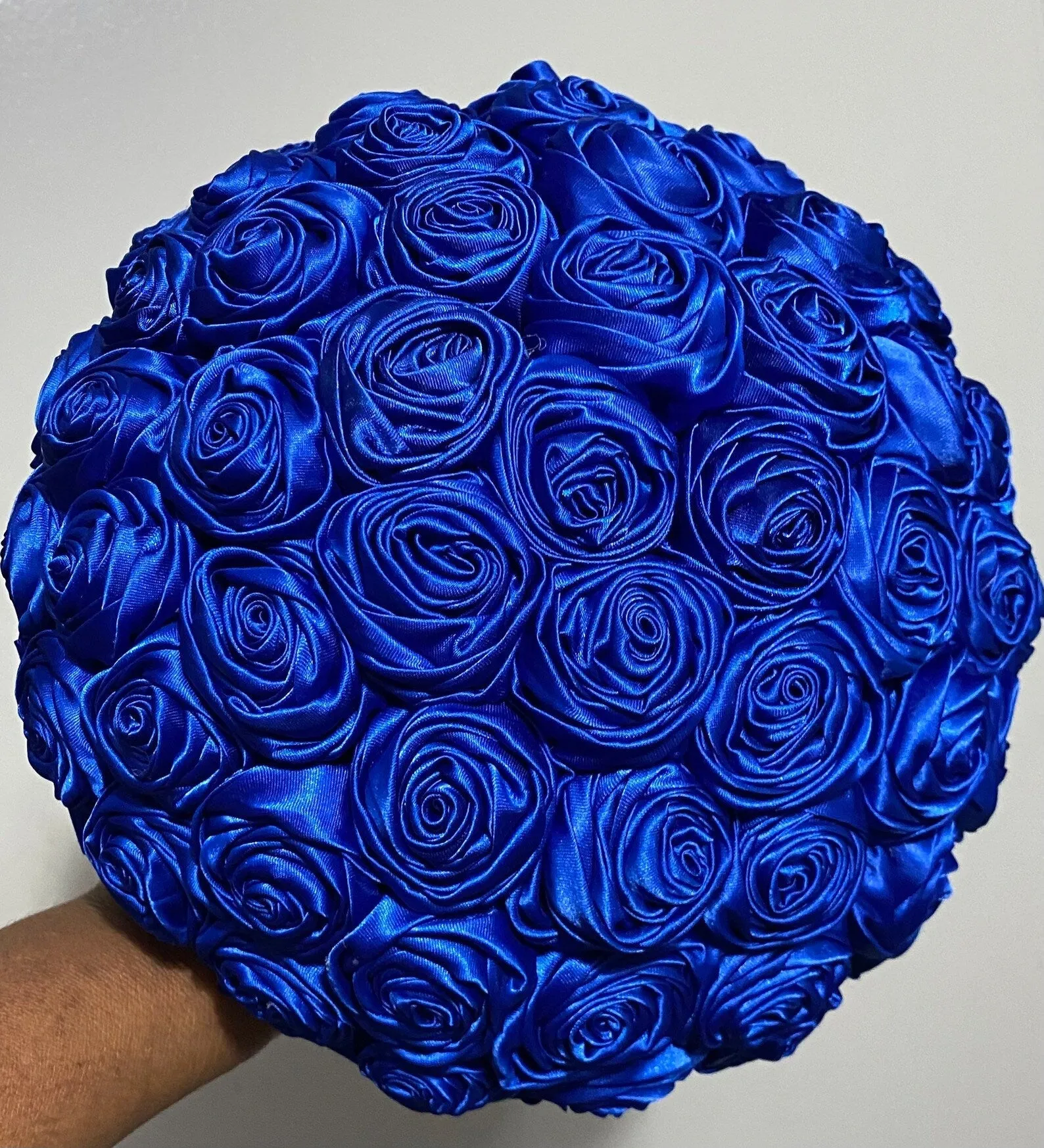 Royal Blue Satin Roses Budget  No Brooch Bouquet or DIY KIT ~ BM-003