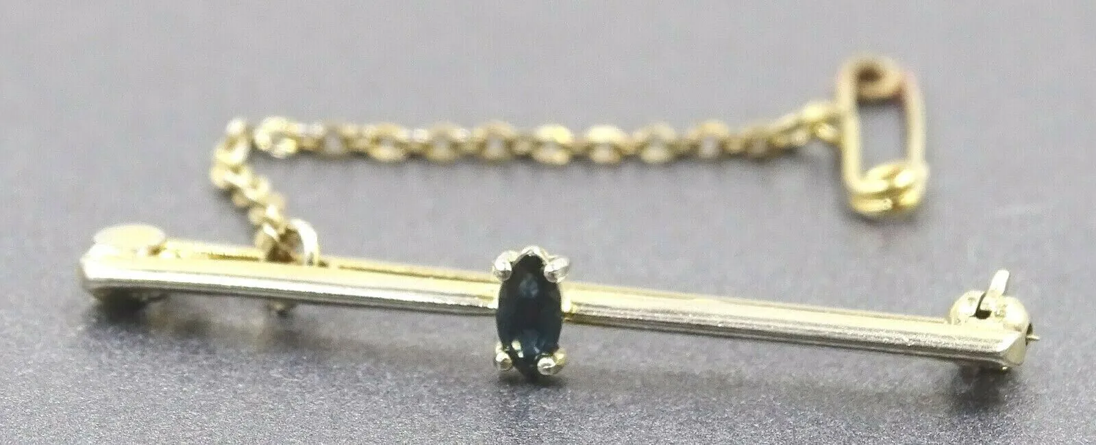 Sapphire Gold Plated Bar Brooch with Safety Chain & Pin