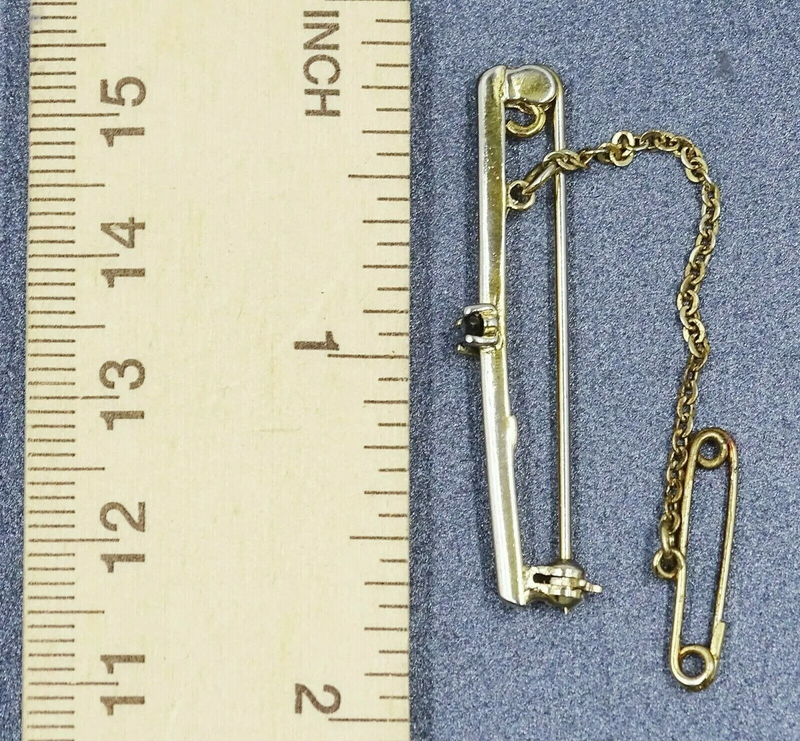 Sapphire Gold Plated Bar Brooch with Safety Chain & Pin