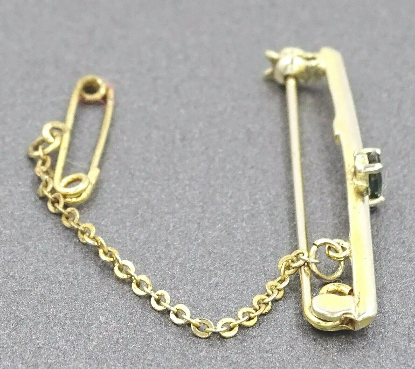 Sapphire Gold Plated Bar Brooch with Safety Chain & Pin