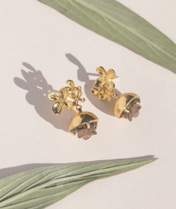 Satomi Studio | Floret Earrings in Smoky Quartz